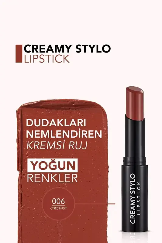 Yarim Yorqin Stick Labzal - Creamy Stylo Lipstick - 006 Kashtan - 8682536013666 - 6