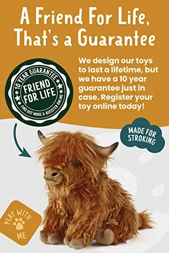 Living Nature Highland Cow Brown Stuffed Animal | Farm Toy with Sound | Soft Toy for Kids | Naturli Eco-Friendly Plush | 9 Inches - Living