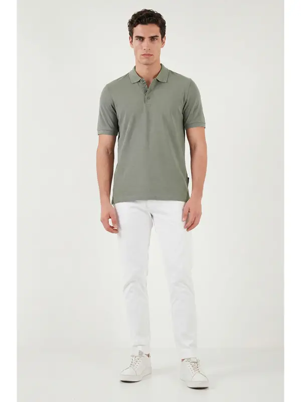 Yashil 100% Paxtali Regular Fit Tugmali Erkaklar Polo Yoqa T-shirti 5902127-Yashil - 2