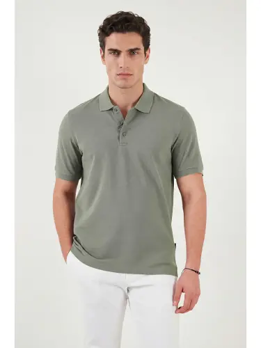 Yashil 100% Paxtali Regular Fit Tugmali Erkaklar Polo Yoqa T-shirti 5902127-Yashil - 3