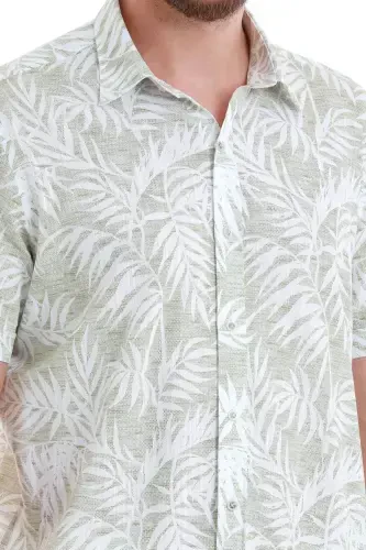 Yashil Comfort Fit Bosmali 100% Paxta Slim Yoqali Qisqa Yengli Ko'ylak-Yashil - 5