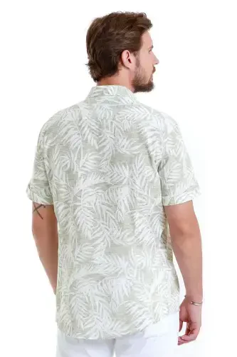 Yashil Comfort Fit Bosmali 100% Paxta Slim Yoqali Qisqa Yengli Ko'ylak-Yashil - 6