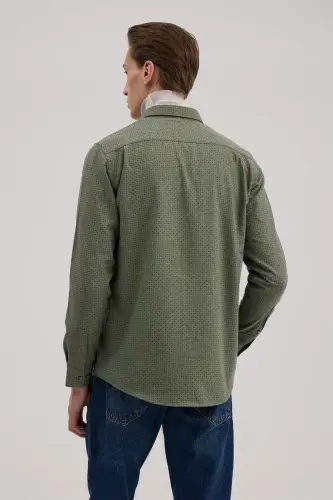 Yashil Comfort Fit naqshli paxta tugmali yoqali ko'ylak - 4