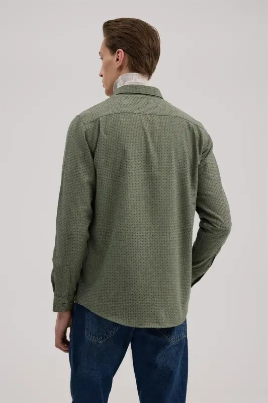 Yashil Comfort Fit naqshli paxta tugmali yoqali ko'ylak - 4