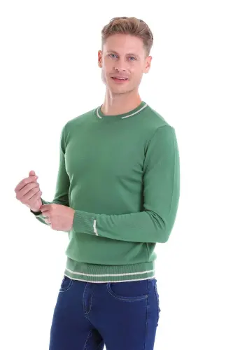 Yashil Comfort Fit naqshli velosiped yoqali junli jun - 8
