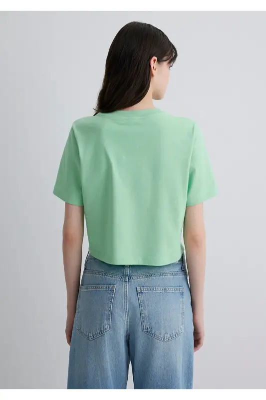 Yashil Crop Basic Futbolka Crop / Qisqa Kesim 1613072- - 5