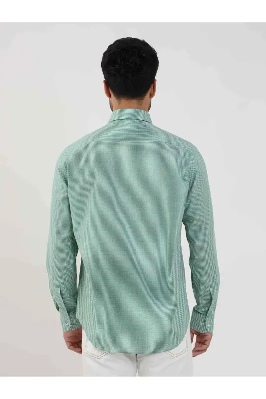 Yashil Erkaklar Regular Fit Pitikare Naqshli Tugmachali Yoqa Uzun Yengli Ko'ylak - 98199 - 5