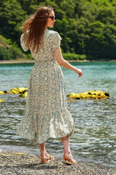 Yashil gulli kruvaze maxi ko'ylak - 3