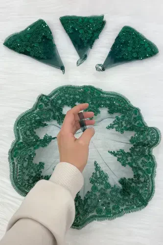 Yashil Kelin Kuyov Halay Ro'moli, Yarqiroq Guppurli, To'y Xina Kechasi Kelinchak So'z Nishon Bride-MENDILTELKRMYEŞİL - 1