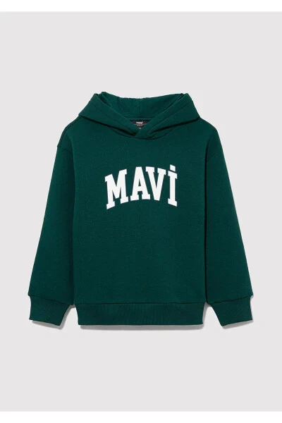 Yashil logo bosilgan kapşonlu sviter 6610110-81962 - MAVI (1)