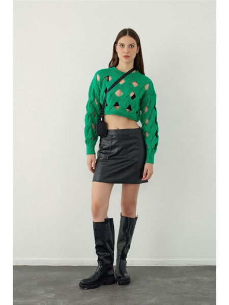 Yashil Oversize Teshik Triko Crop Ko'ylagi - 5