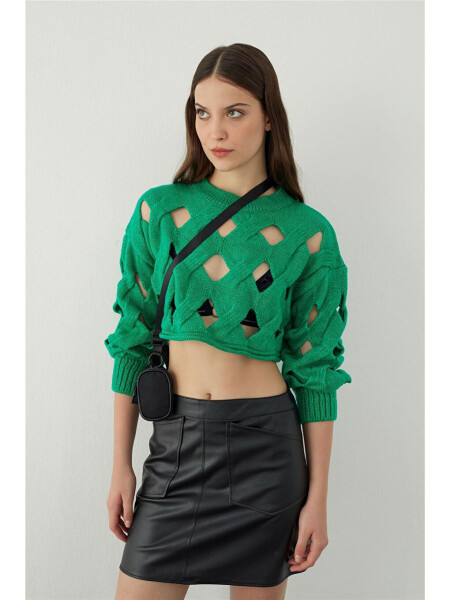 Yashil Oversize Teshik Triko Crop Ko'ylagi - 6