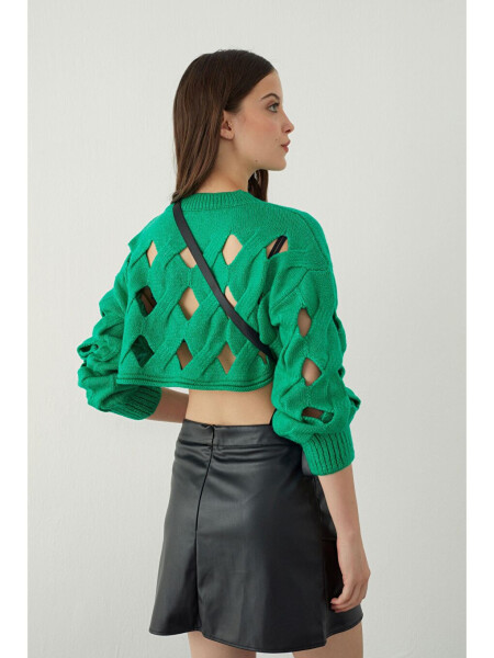 Yashil Oversize Teshik Triko Crop Ko'ylagi - 8