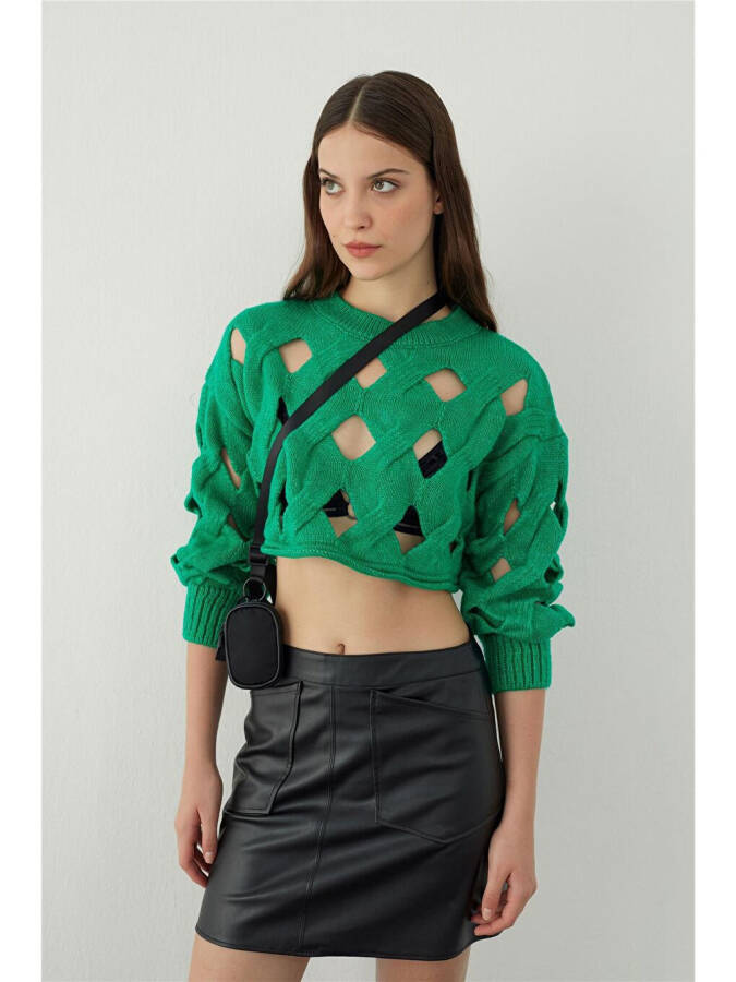 Yashil Oversize Teshik Triko Crop Ko'ylagi - 2