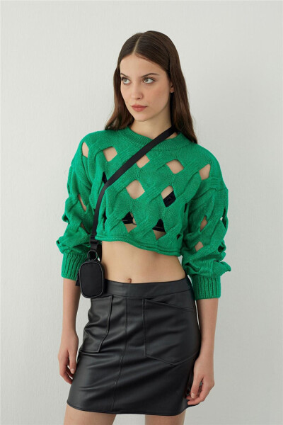 Yashil Oversize Teshik Triko Crop Ko'ylagi - 10