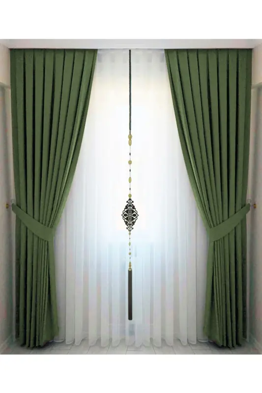 Yashil plili baxmal fon parda yuqori sifatli bitta qanot - yashil - 4