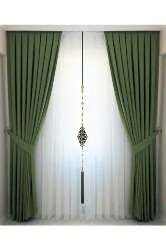 Yashil plili baxmal fon parda yuqori sifatli bitta qanot - yashil - 1