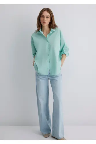 Yashil poplin ko'ylak oversize / keng kesim 1210103 - MAVI (1)