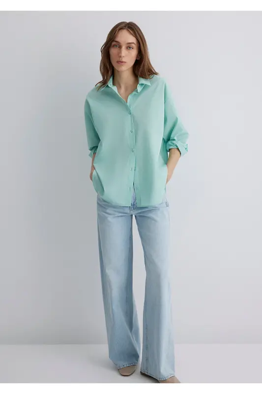 Yashil poplin ko'ylak oversize / keng kesim 1210103 - 2