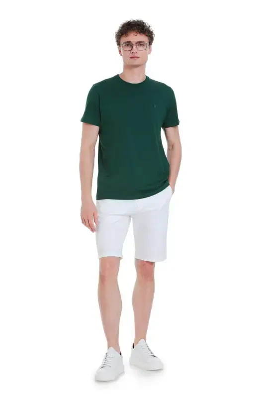 Yashil Regular Fit 100% Paxta Velosiped Yaka Futbolka-Yashil - HATEMOĞLU