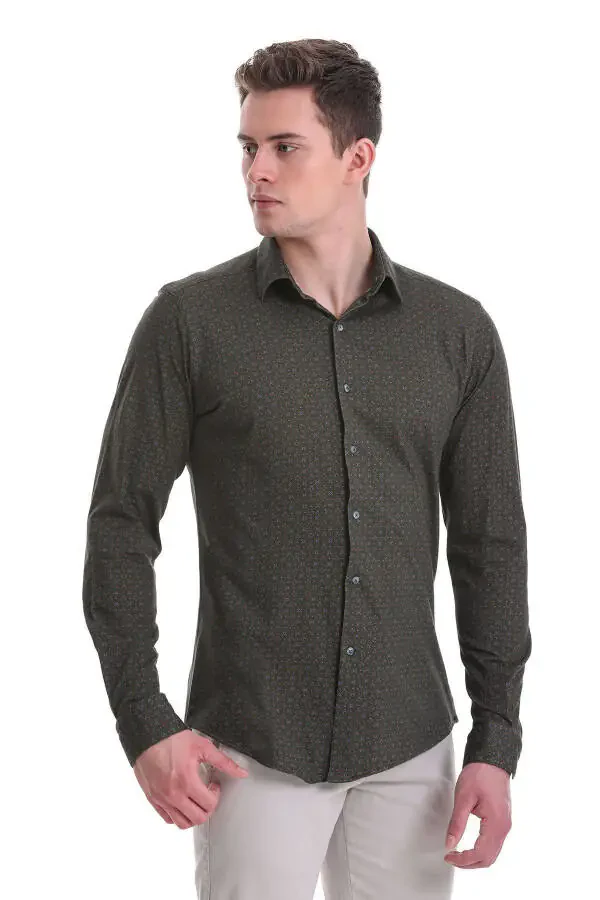 Yashil Slim Fit bosmali 100% paxtali Slim yoqali uzun - 4