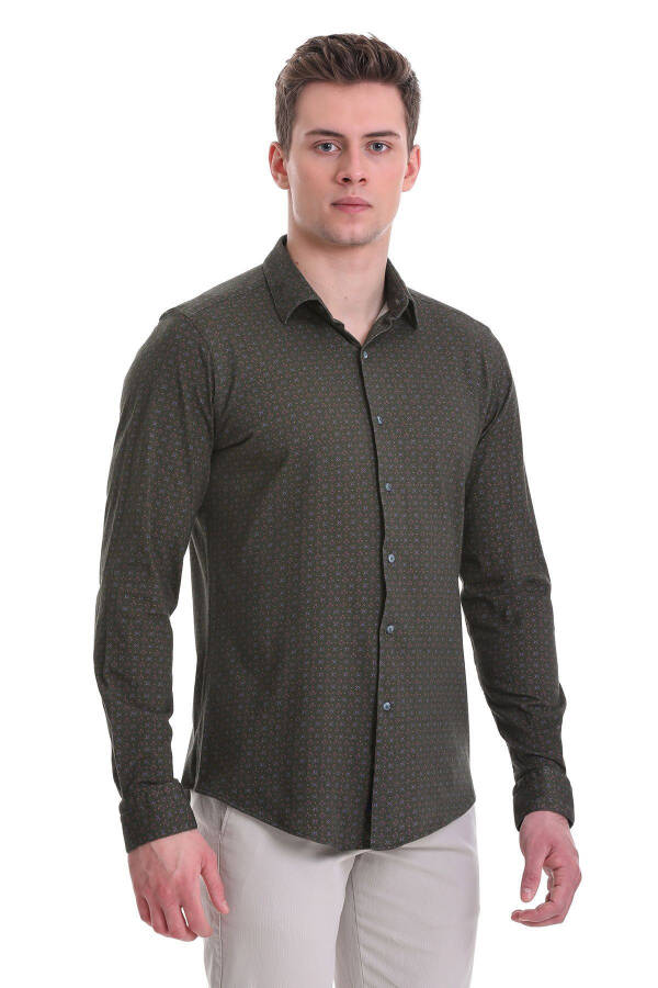 Yashil Slim Fit bosmali 100% paxtali Slim yoqali uzun - 1