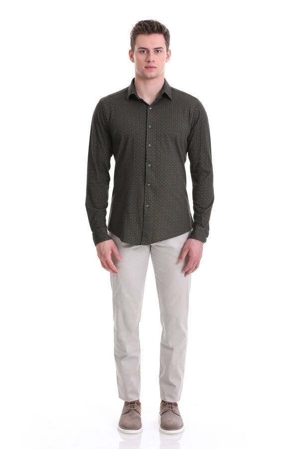 Yashil Slim Fit bosmali 100% paxtali Slim yoqali uzun - 2