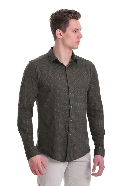 Yashil Slim Fit bosmali 100% paxtali Slim yoqali uzun - 3