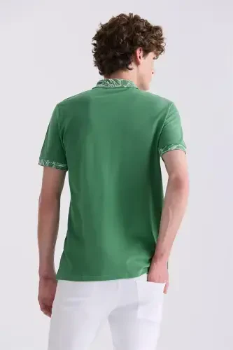 Yashil Slim Fit Chop Etilgan Polo Yoqali Futbolka - 4