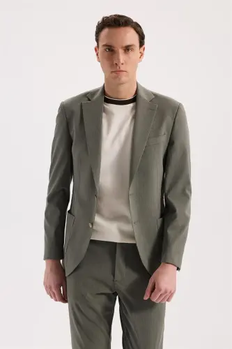 Yashil Slim Fit Mono Yoqa Egiluvchan Sport Kurtka - JAKAMEN (1)