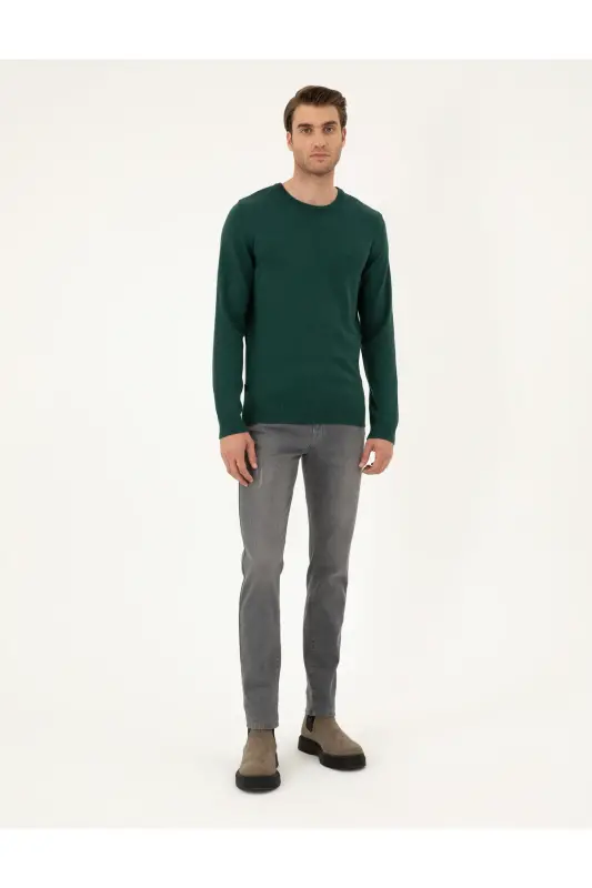 Yashil Slim Fit O'ziga xos yoqali trikotaj sviter 50296575-VR054 - Yashil - 4