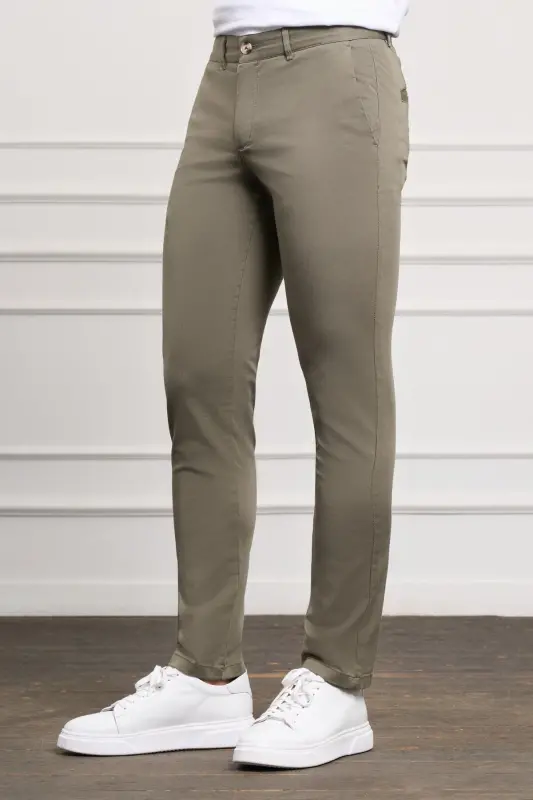 Yashil Slim Fit Tor Kiyimli Chino Yon Cho'ntak Erkak Shim - Yashil - 2