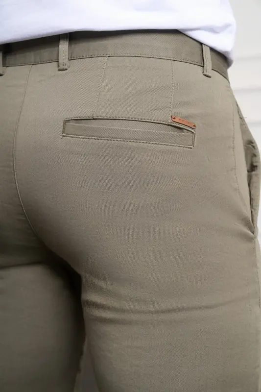 Yashil Slim Fit Tor Kiyimli Chino Yon Cho'ntak Erkak Shim - Yashil - 4
