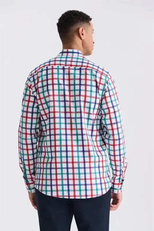 Yashil Slim Fit Yoqali Tugmali Ko'ylak - 4