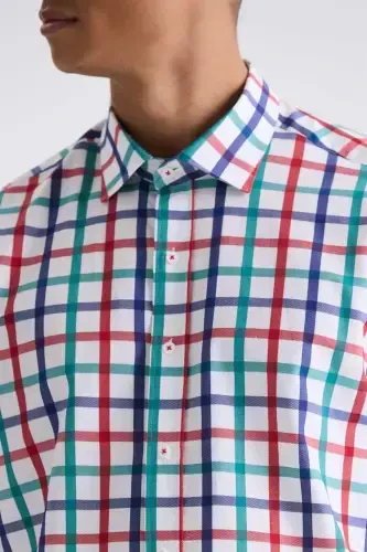 Yashil Slim Fit Yoqali Tugmali Ko'ylak - 3