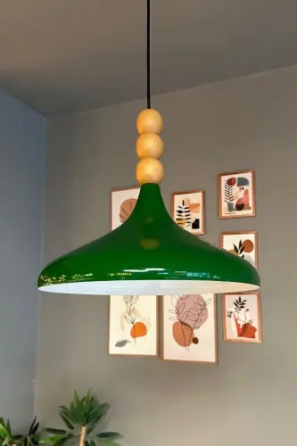 Yashil yog'och munchoqli bitta lyustrali osma yoritgich zal oshxona butik chiroq yoritgichi-Yashil 