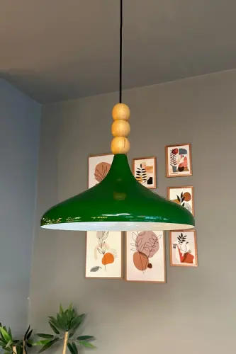 Yashil yog'och munchoqli bitta lyustrali osma yoritgich zal oshxona butik chiroq yoritgichi-Yashil - 2