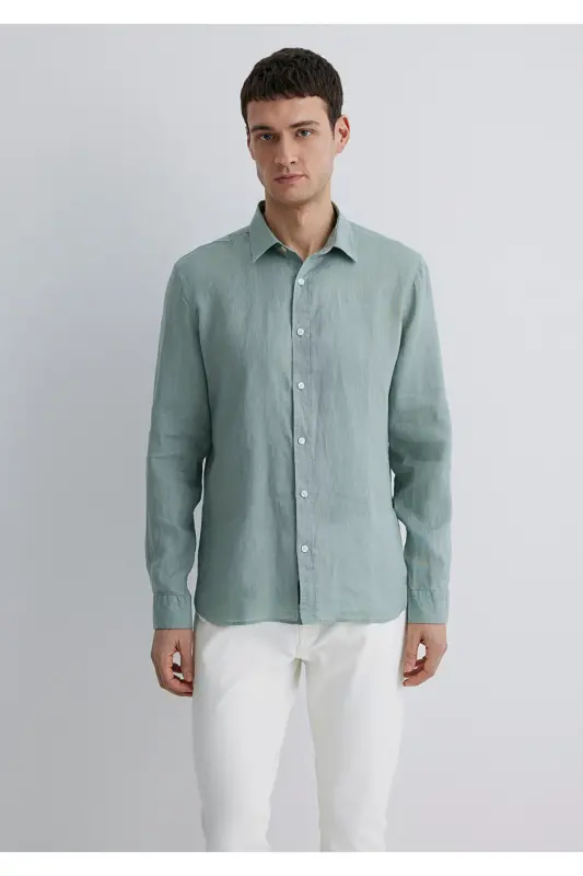 Yashil zig'ir ko'ylak Slim Fit / Tor kesim 0211466-70 - 3