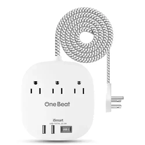 Yassi vilka quvvat tasmasi, Yassi uzatma kabeli 3 Ft - 3 rozetka 4 USB porti (2 USB C) 22,5 Vt/4,5A stol usti zaryadlash stantsiyasi, kruiz kemasi, yotoqxona uchun zarbadan himoyalanmagan quvvat tasmasi Sayohat uchun zarur narsalar 