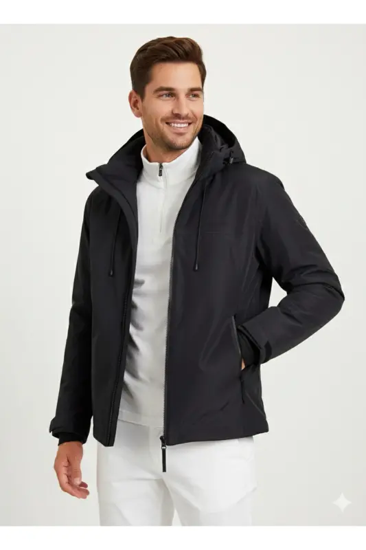 Padded Shell Jacket Su Soğuk Geçirmez Siyah Erkek Mont - Black Padded - 7