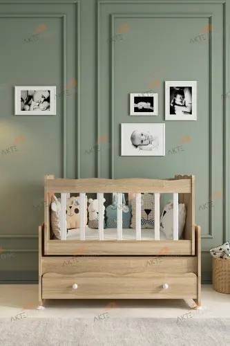 YATAK HEDİYELİ Çekmeceli Sallanır Anne Yanı Bebek Beşiği Beyaz-Sonomo - AKTEHOME (1)