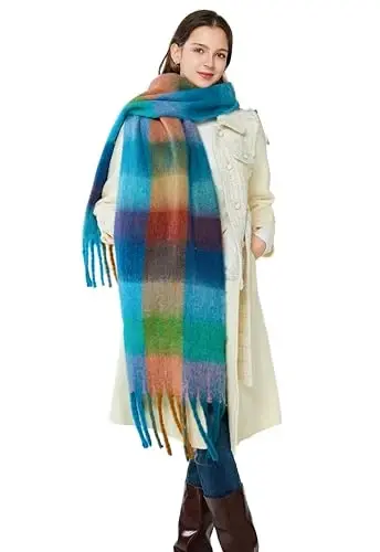Yatemiole Women's CasModazoneere Big Coloured Checked Scarf Winter Warm Wrap Scarf - 9
