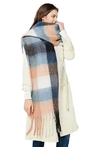 Yatemiole Women's CasModazoneere Big Coloured Checked Scarf Winter Warm Wrap Scarf - 2