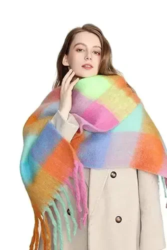 Yatemiole Women's CasModazoneere Big Coloured Checked Scarf Winter Warm Wrap Scarf - 3