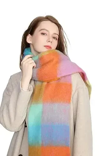 Yatemiole Women's CasModazoneere Big Coloured Checked Scarf Winter Warm Wrap Scarf - YATEMIOLE (1)