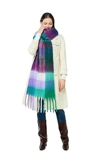 Yatemiole Women's CasModazoneere Big Coloured Checked Scarf Winter Warm Wrap Scarf - 10