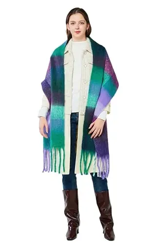 Yatemiole Women's CasModazoneere Big Coloured Checked Scarf Winter Warm Wrap Scarf - 6