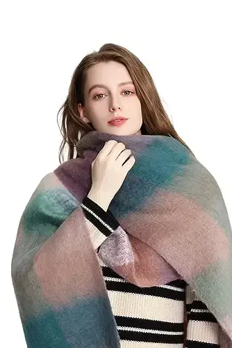 Yatemiole Women's CasModazoneere Big Coloured Checked Scarf Winter Warm Wrap Scarf - 3
