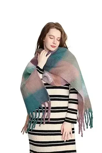 Yatemiole Women's CasModazoneere Big Coloured Checked Scarf Winter Warm Wrap Scarf - 4