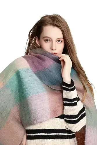 Yatemiole Women's CasModazoneere Big Coloured Checked Scarf Winter Warm Wrap Scarf - YATEMIOLE (1)